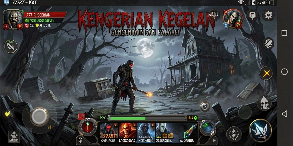 Tangkapan layar gameplay <strong>777RT</strong> yang menampilkan suasana menyeramkan dan makhluk yang menakutkan.