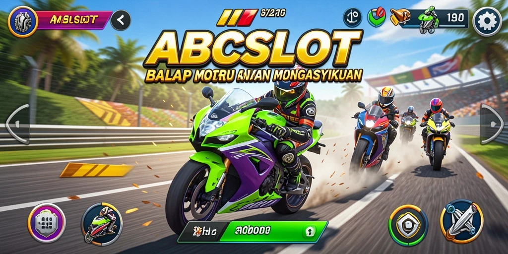 Screenshot utama ABCSLOT dengan tampilan balapan motor yang seru.