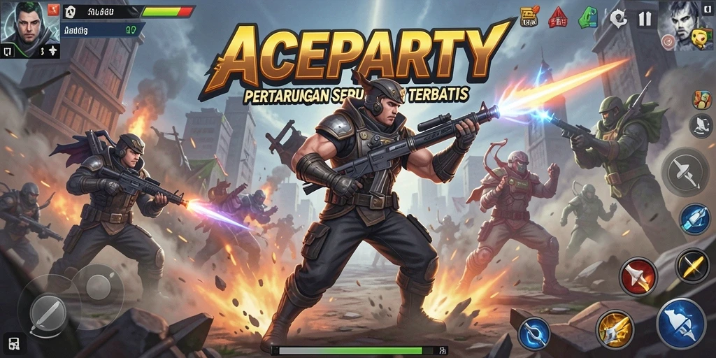 Gameplay ACEPARTY yang mendebarkan dengan pertarungan intens.