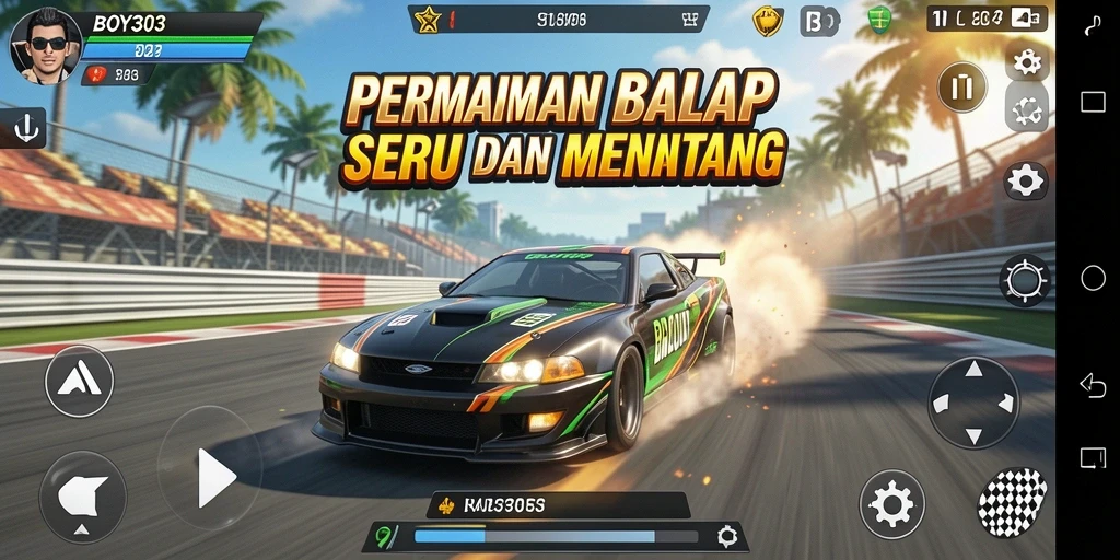 Screenshot menampilkan akselerasi tinggi dalam game Racing BOY303.