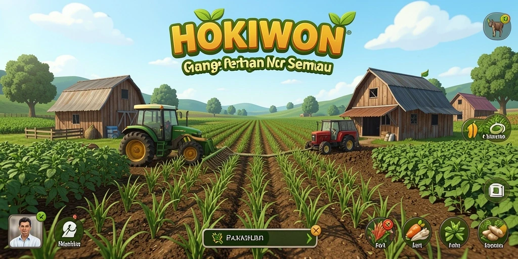 Tampilan menawan dari gameplay HOKIWON dengan aktivitas bertani yang seru.