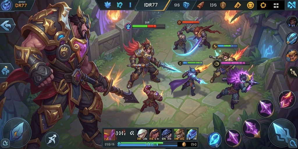 Tampilan gameplay seru dari IDR77 dengan karakter beragam dalam pertarungan.