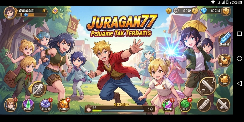 Tampilan permainan JURAGAN77 dengan karakter anime dalam aksi seru.