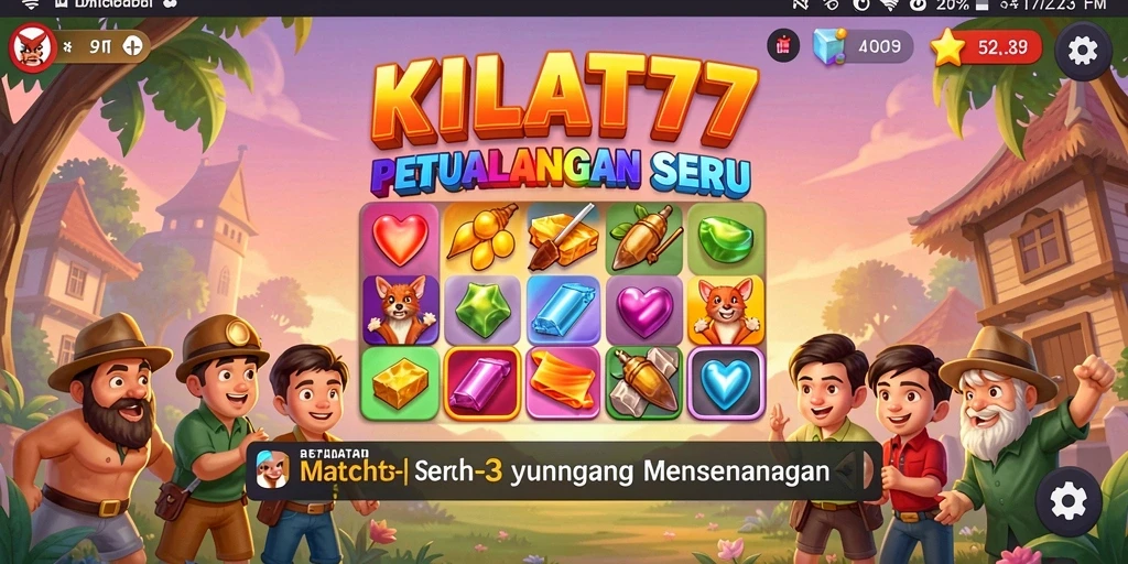 Tampilan gameplay KILAT77 yang penuh warna dan tantangan Match-3.