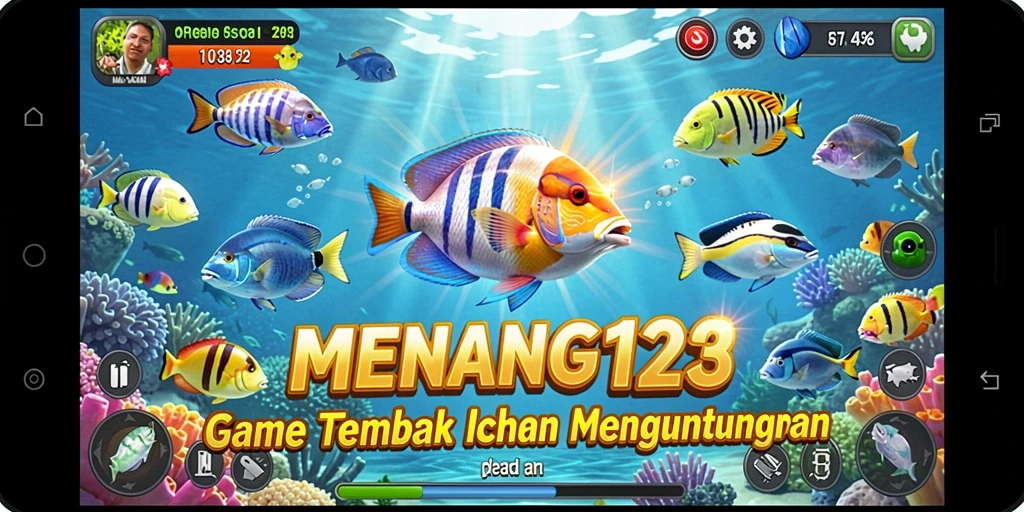 Tampilan gameplay menarik dengan aksi menembak ikan.