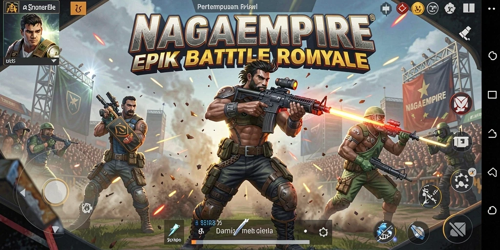 Gameplay seru di NAGAEMPIRE dengan pertempuran melawan pemain lain.
