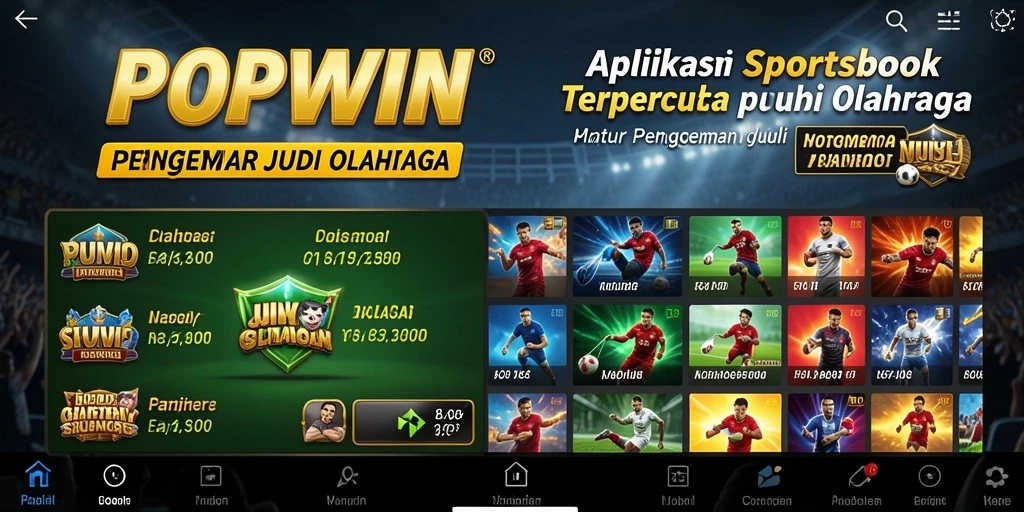 Tampilan utama POPWIN dengan antarmuka Sportsbook yang interaktif.