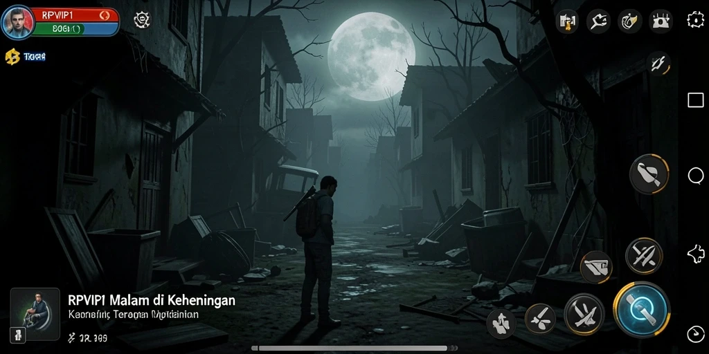 Screenshot action gameplay menakutkan RPVIP1 dengan suasana kelam.