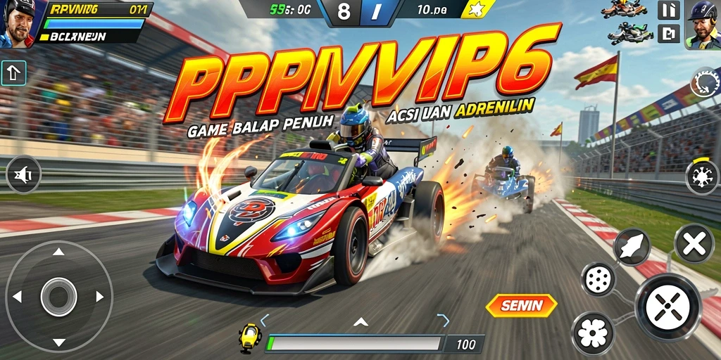 Screenshot gameplay RPVIP6 menunjukkan aksi balapan yang mendebarkan.
