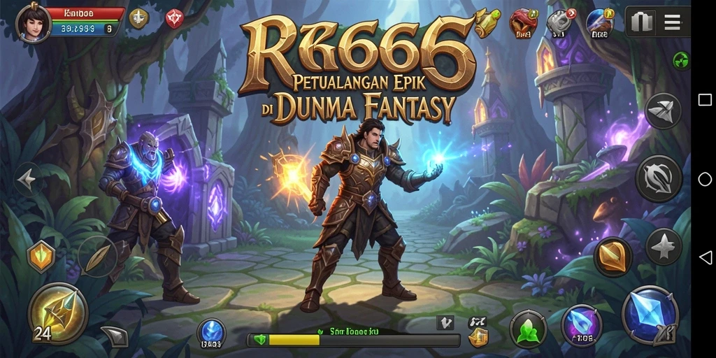 Screenshot gameplay RR666 menampilkan pertarungan epik dan eksplorasi dunia fantasi.