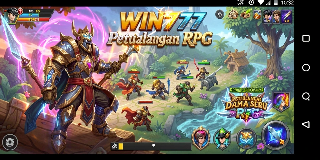 Screenshot gameplay WIN777 menampilkan pertarungan seru di dunia RPG.