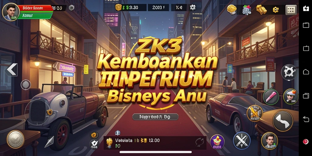 Tangkapan layar dari gameplay ZK3 menampilkan pembangunan bisnis yang aktif.