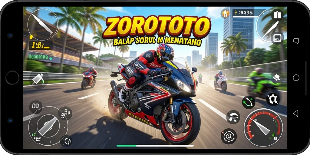 Tampilan gameplay seru balap motor ZOROTOTO.
